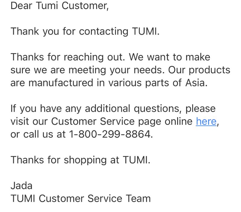 Tumi manufacturing cheap